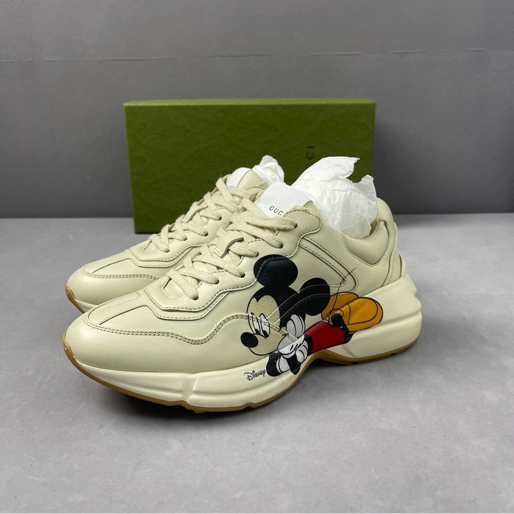 🧨steal Authentic Gucci Cream Sneakers with Mickey Mouse Graphic